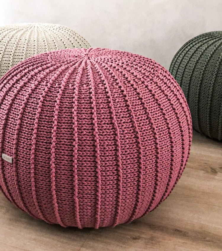 Knitted Pouffe, Large | OLD ROSE