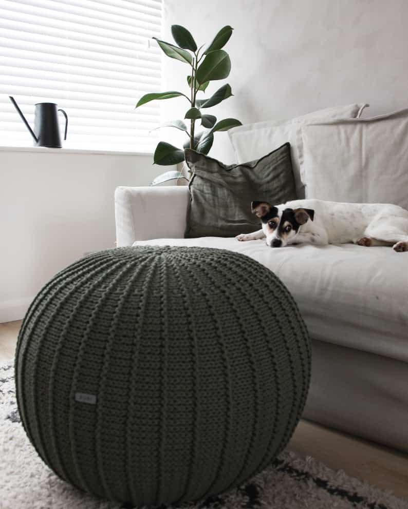 Knitted Pouffe, Large | OLIVE GREEN