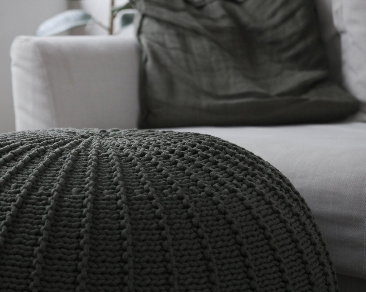 Knitted Pouffe, Large | OLIVE GREEN