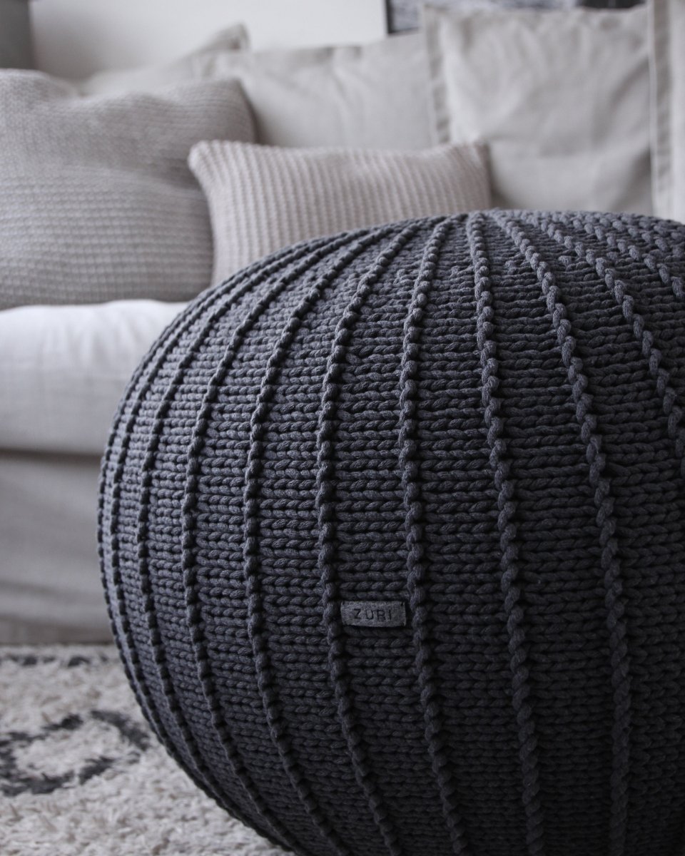 Knitted Pouffe, Medium | GRAPHITE