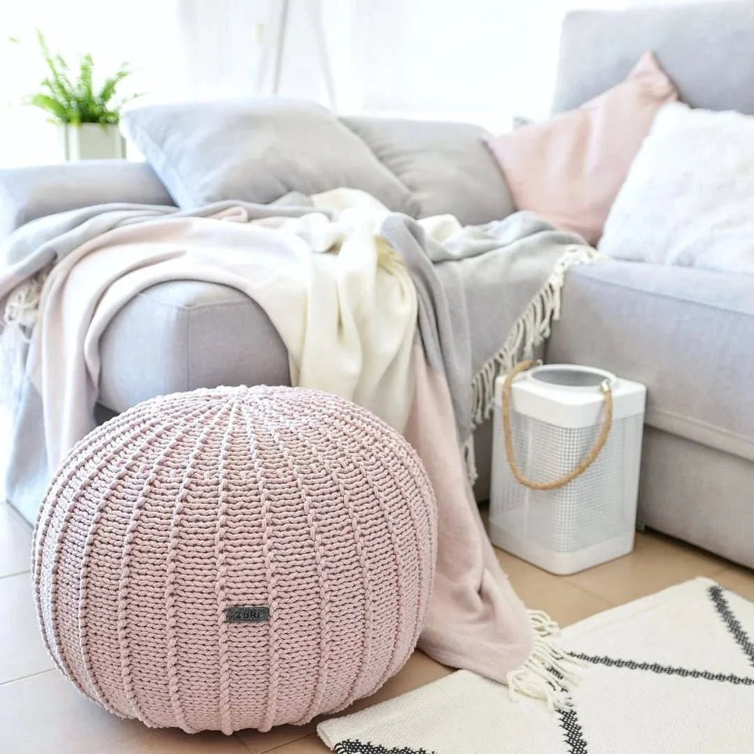 Knitted Pouffe, Medium | PALE PINK