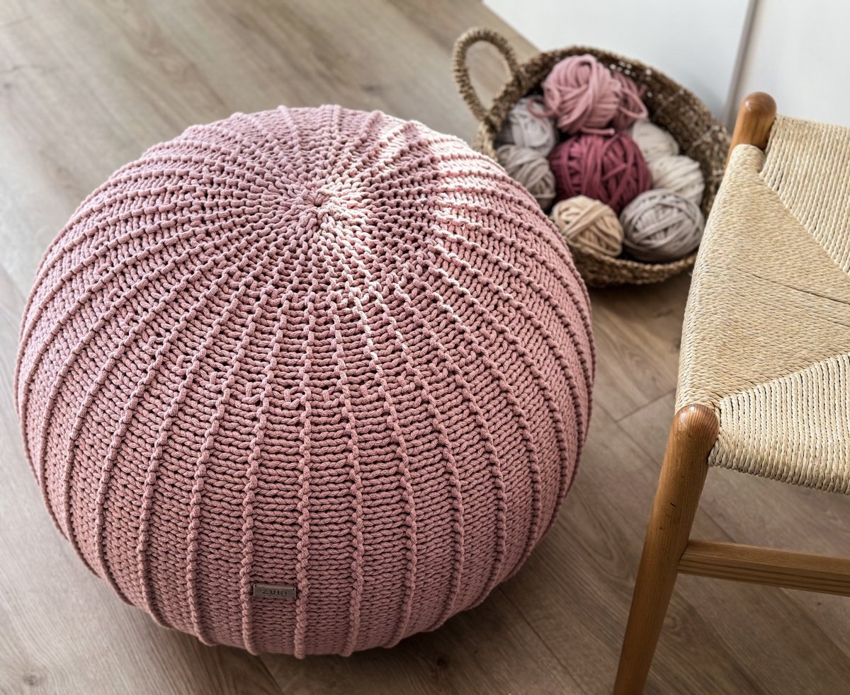 Knitted Pouffe, Medium | POWDER PINK
