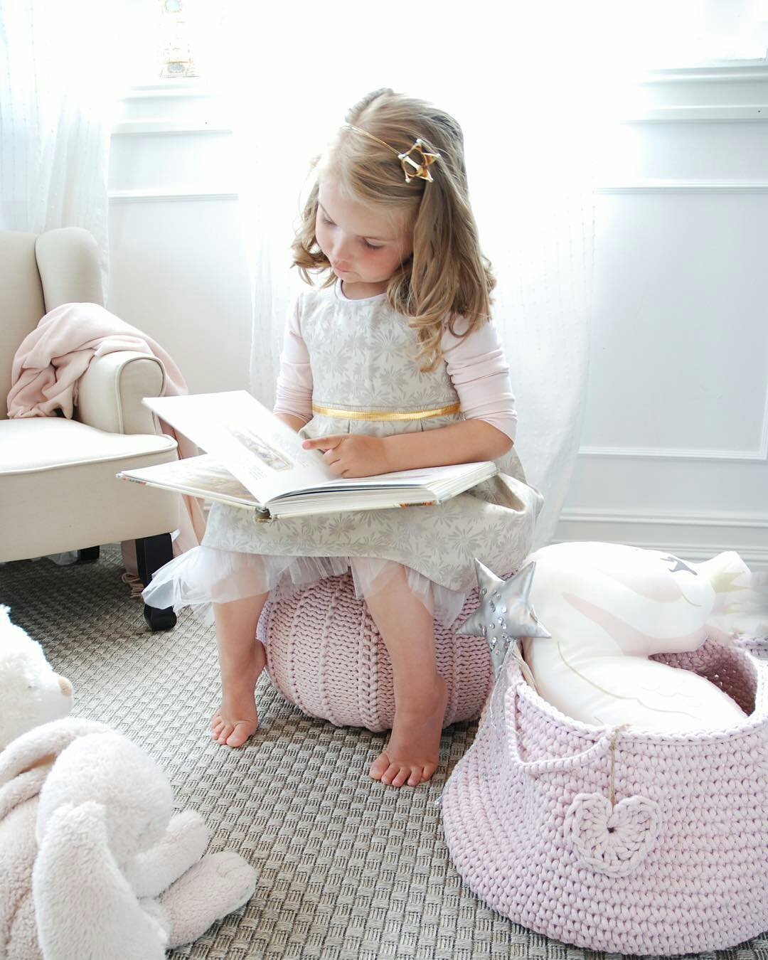 Knitted Pouffe, Small | PALE PINK