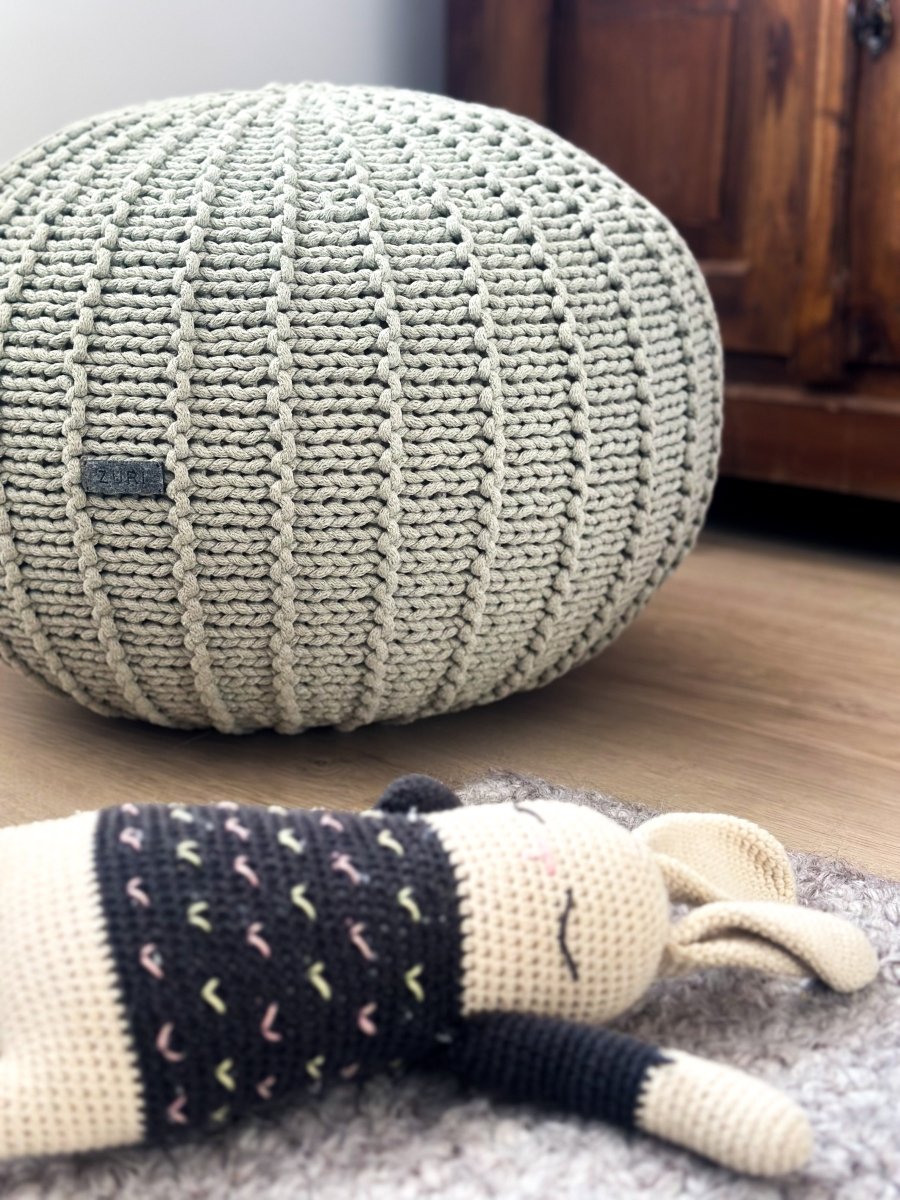 Knitted Pouffe, Small | LIGHT OLIVE