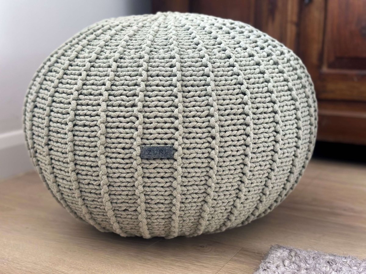 Knitted Pouffe, Medium | LIGHT OLIVE