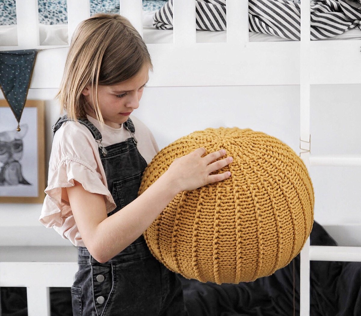 Knitted Pouffe, Small | MUSTARD