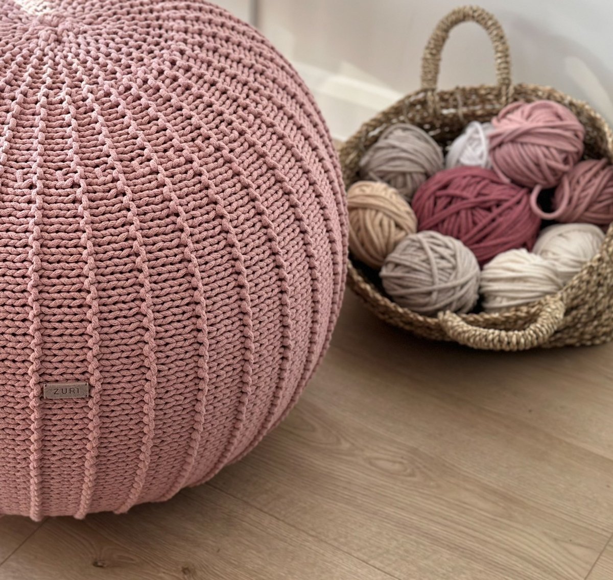 Knitted Pouffe, Small | POWDER PINK