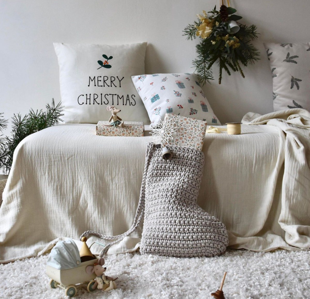 Large Crochet Christmas Stocking | OATMEAL