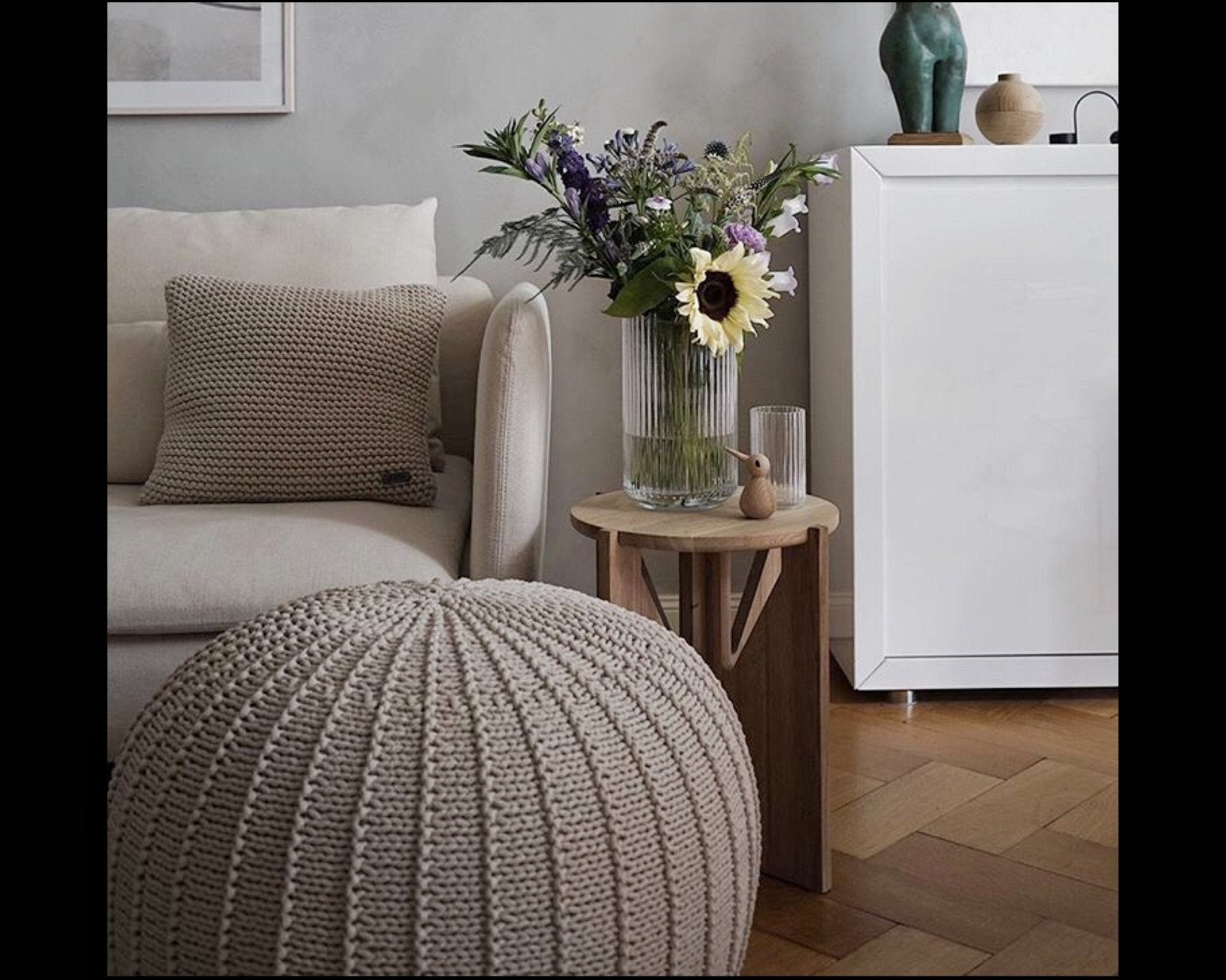 Knitted Pouffe, Large | BEIGE