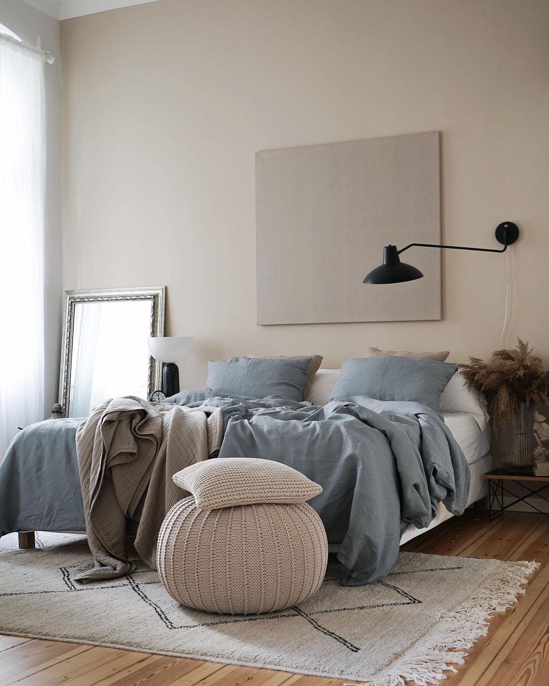 Knitted Pouffe, Large | BEIGE