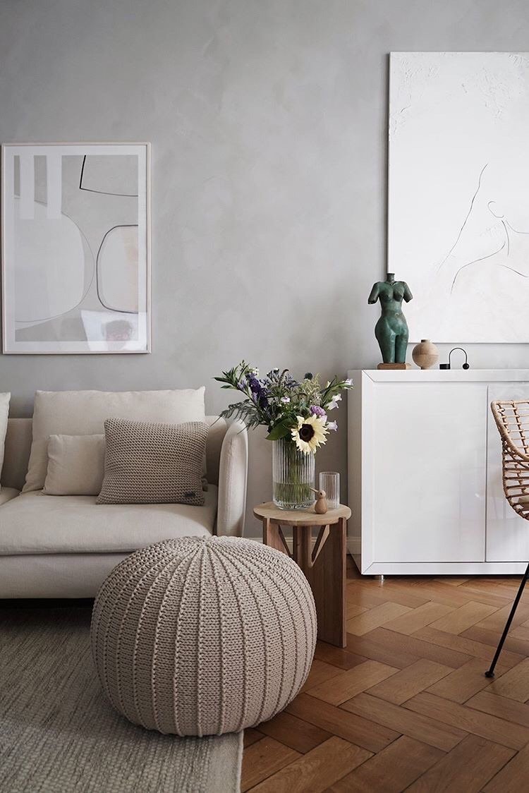 Knitted Pouffe, Large | BEIGE