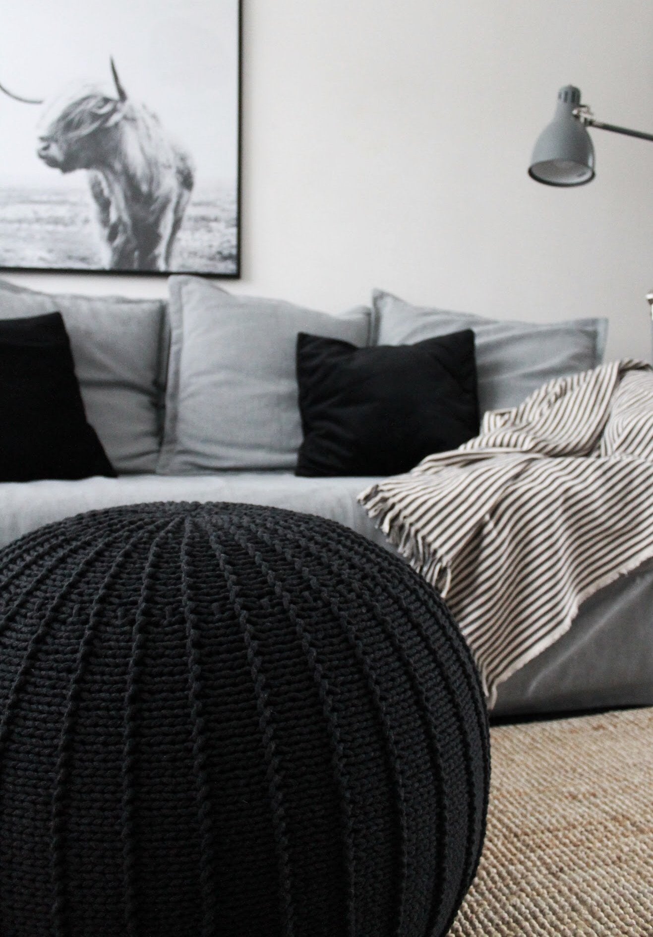 Knitted Pouffe, Large | CHARCOAL