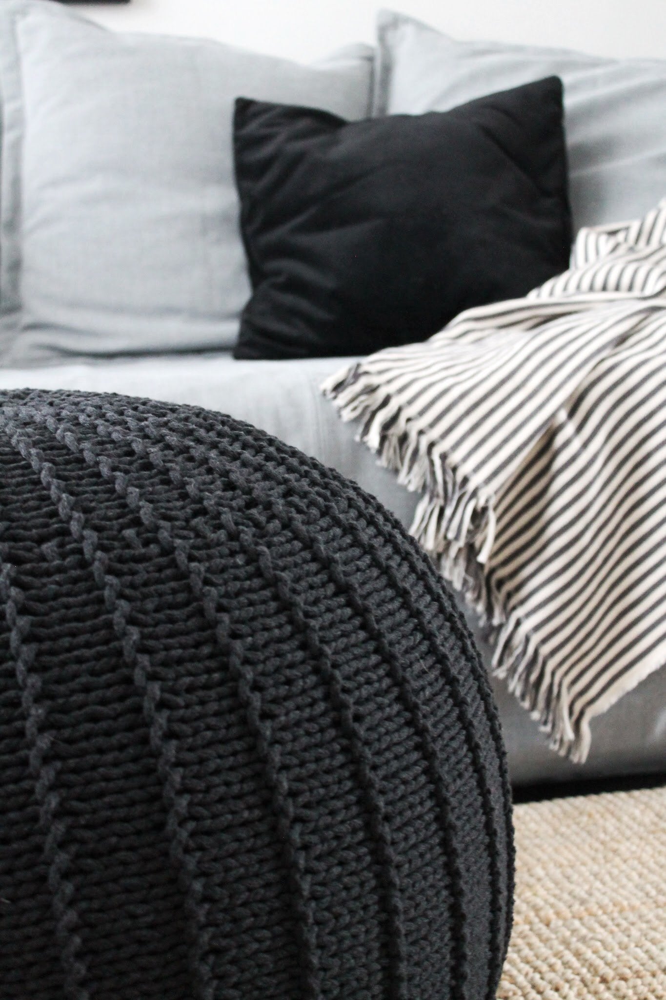 Knitted Pouffe, Large | CHARCOAL