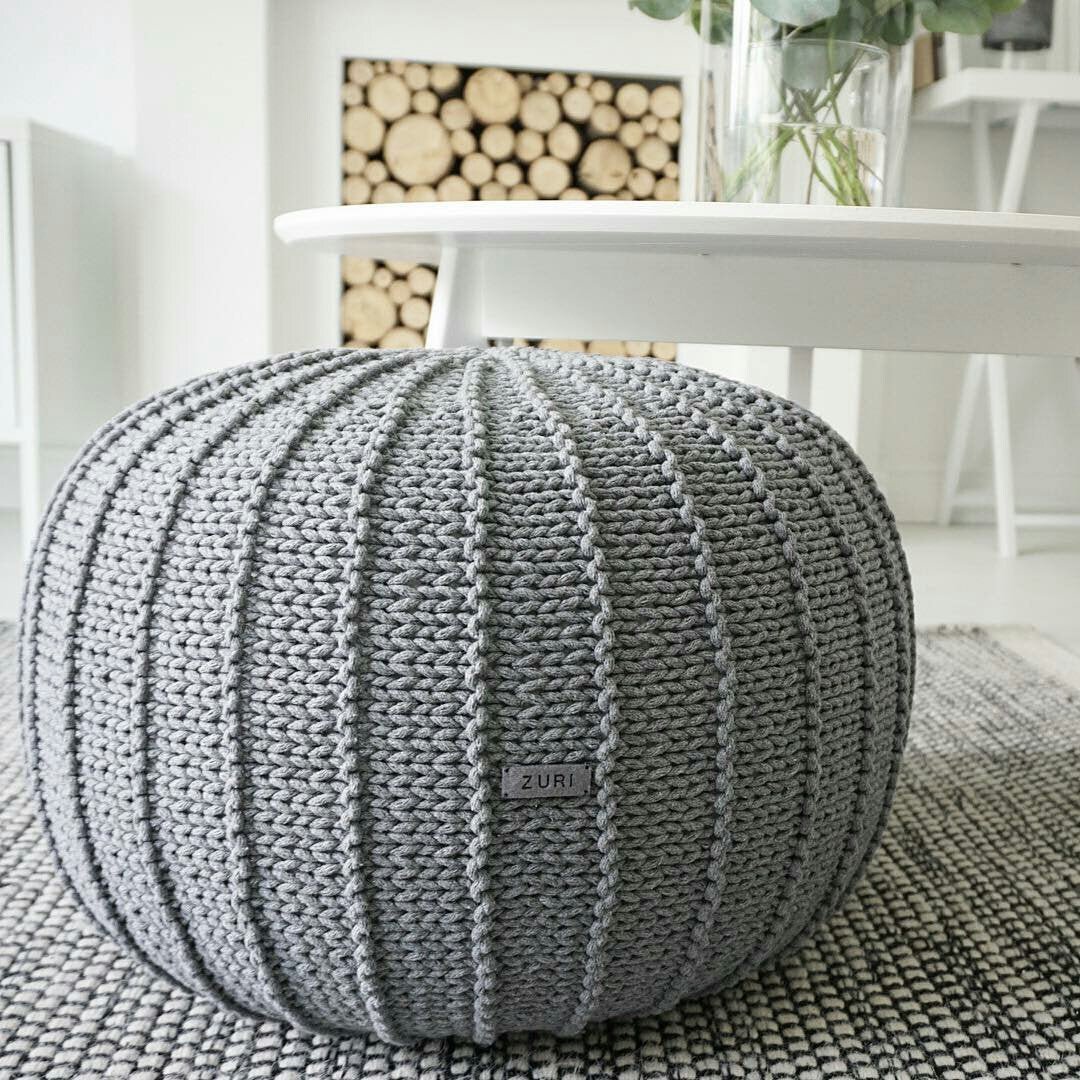 Knitted Pouffe, Large | DARK GREY