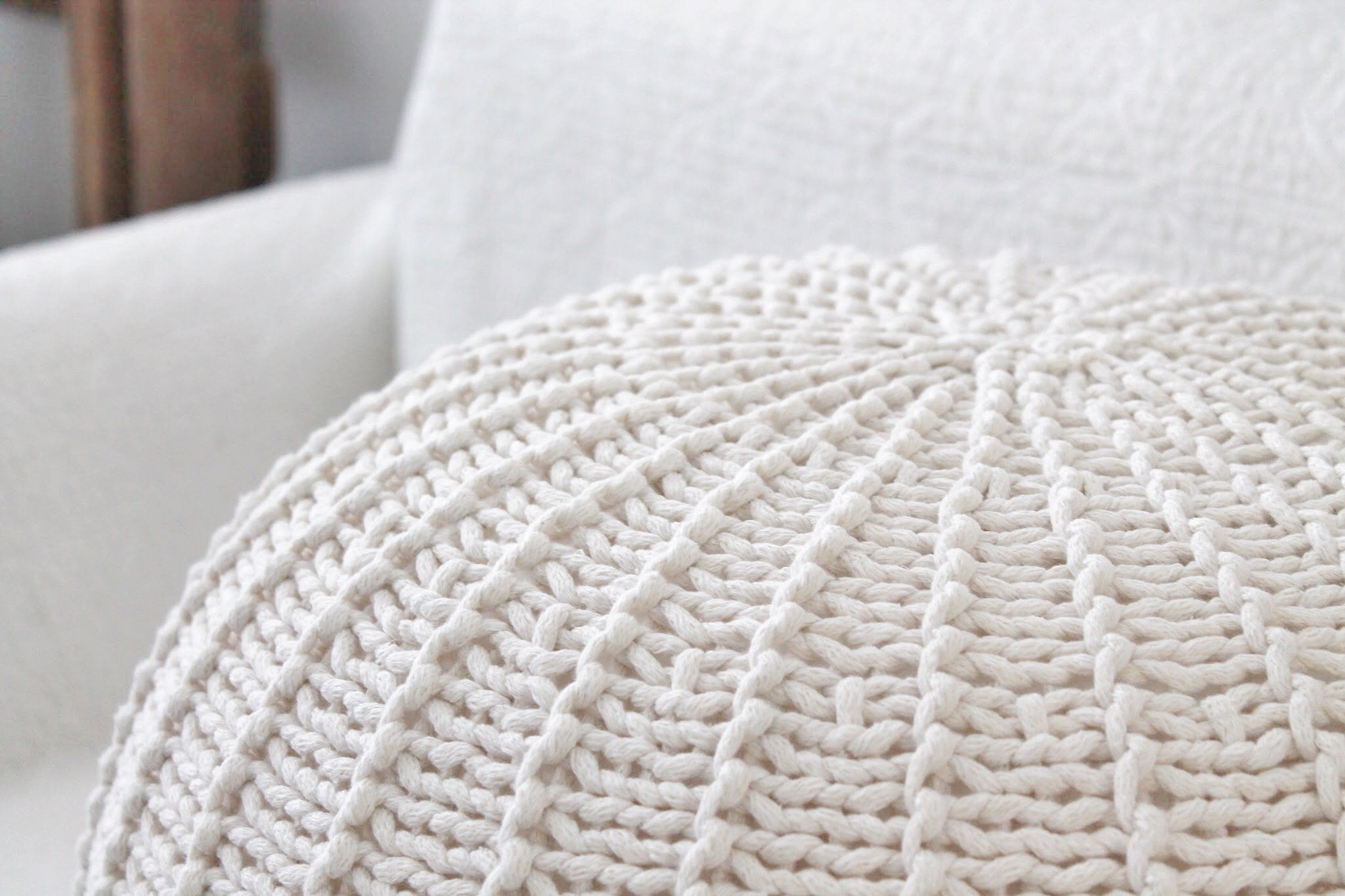 Knitted Pouffe, Large | IVORY