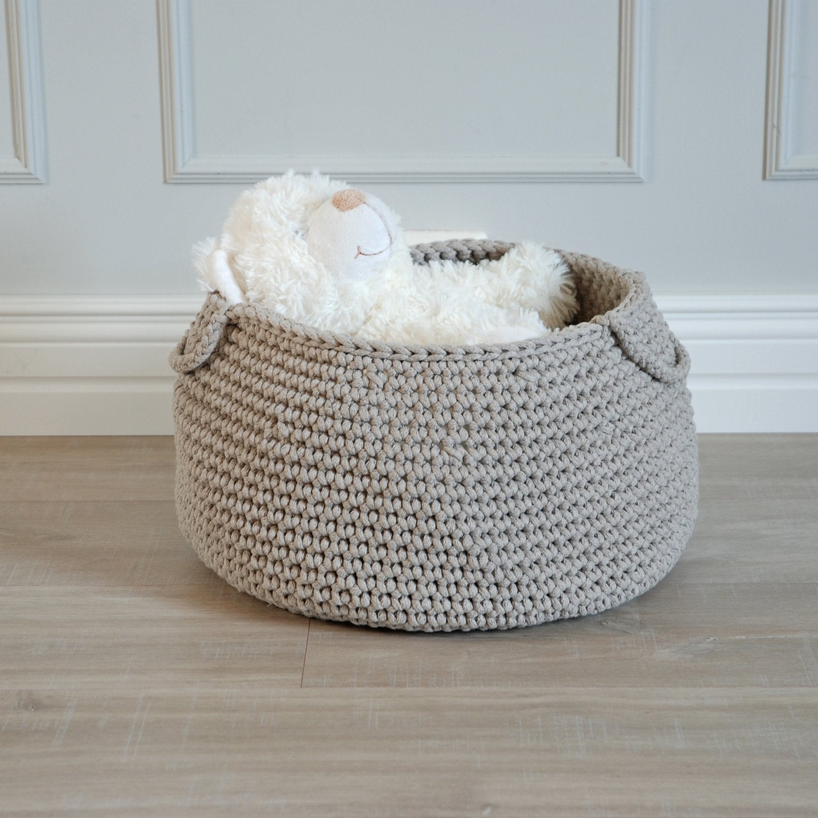 Crochet Basket, Size L | BEIGE