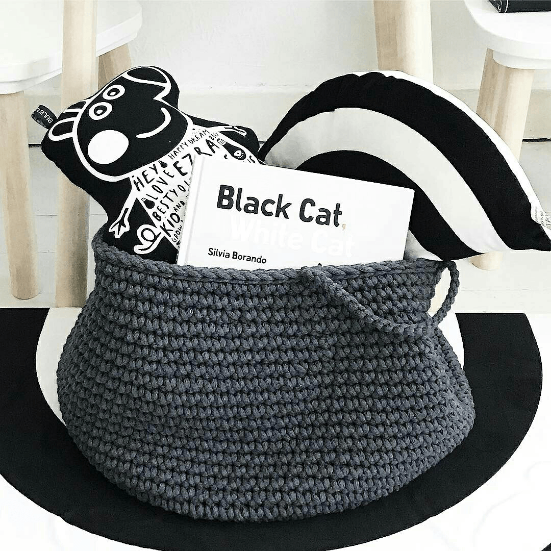 Crochet Basket, Size L | CHARCOAL
