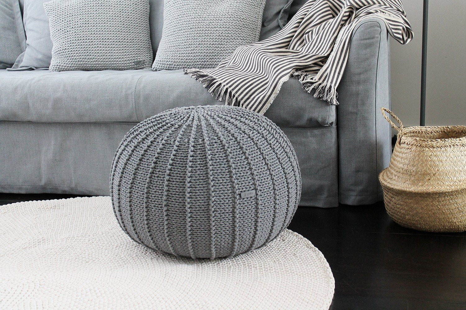 Knitted Pouffe, Medium | DARK GREY