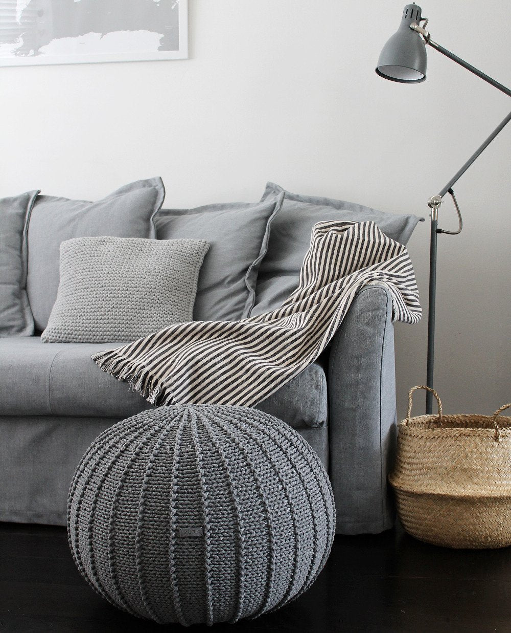 Knitted Pouffe, Medium | DARK GREY