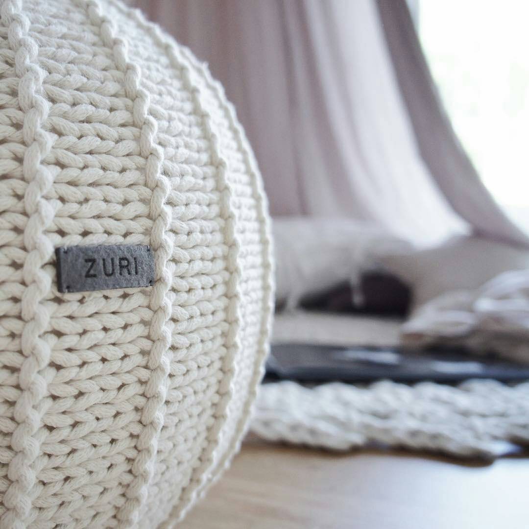 Knitted Pouffe, Medium | IVORY