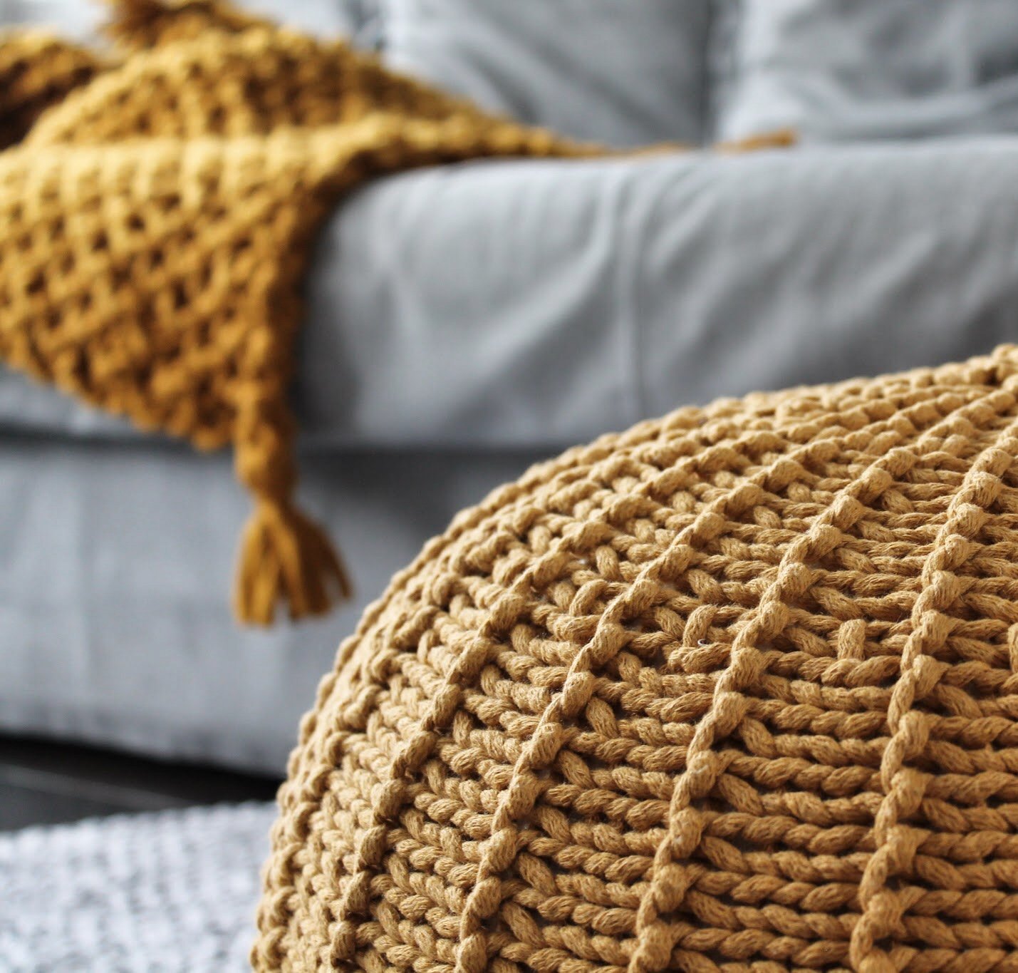 Knitted Pouffe, Medium | MUSTARD