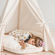 MINICAMP Large Floor Cushion With Pom Poms in Ecru