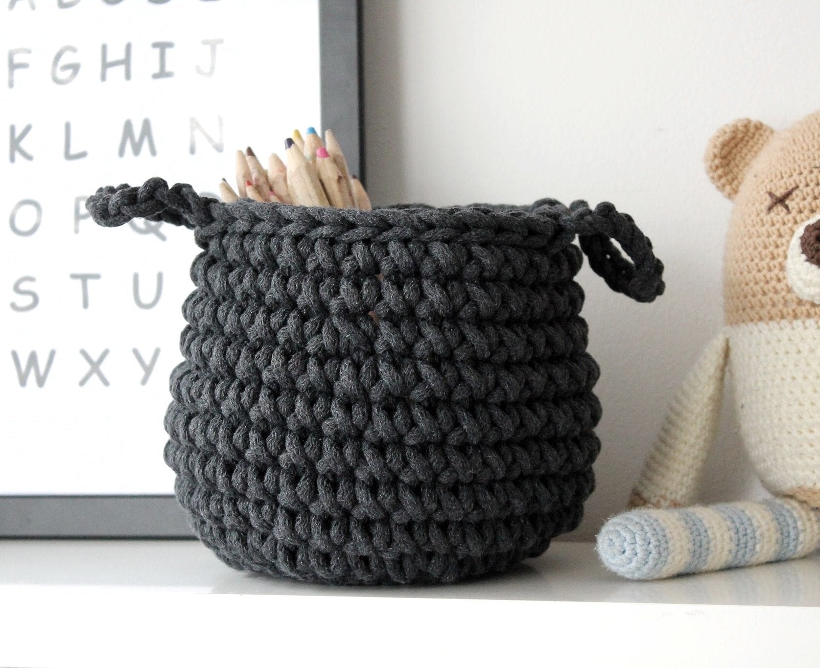 Crochet Basket, Small | CHARCOAL