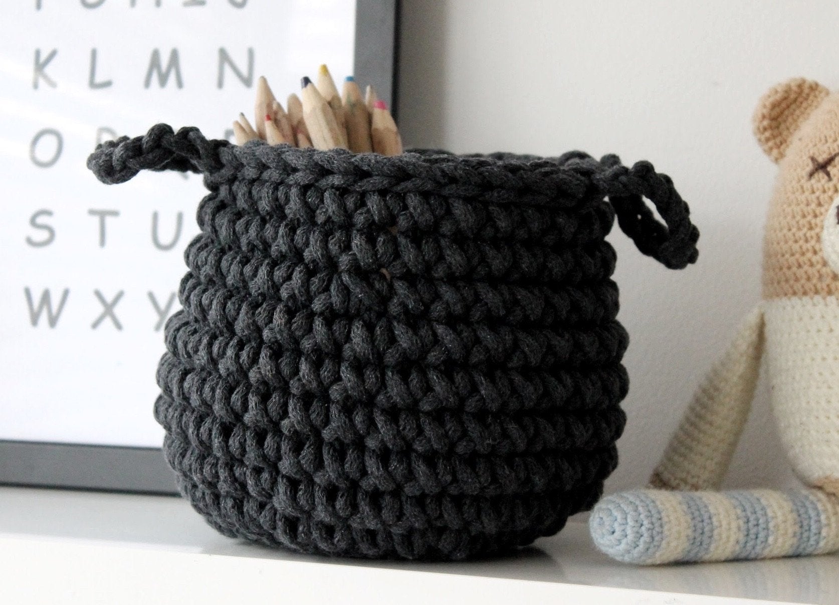 Crochet Basket, Small | CHARCOAL