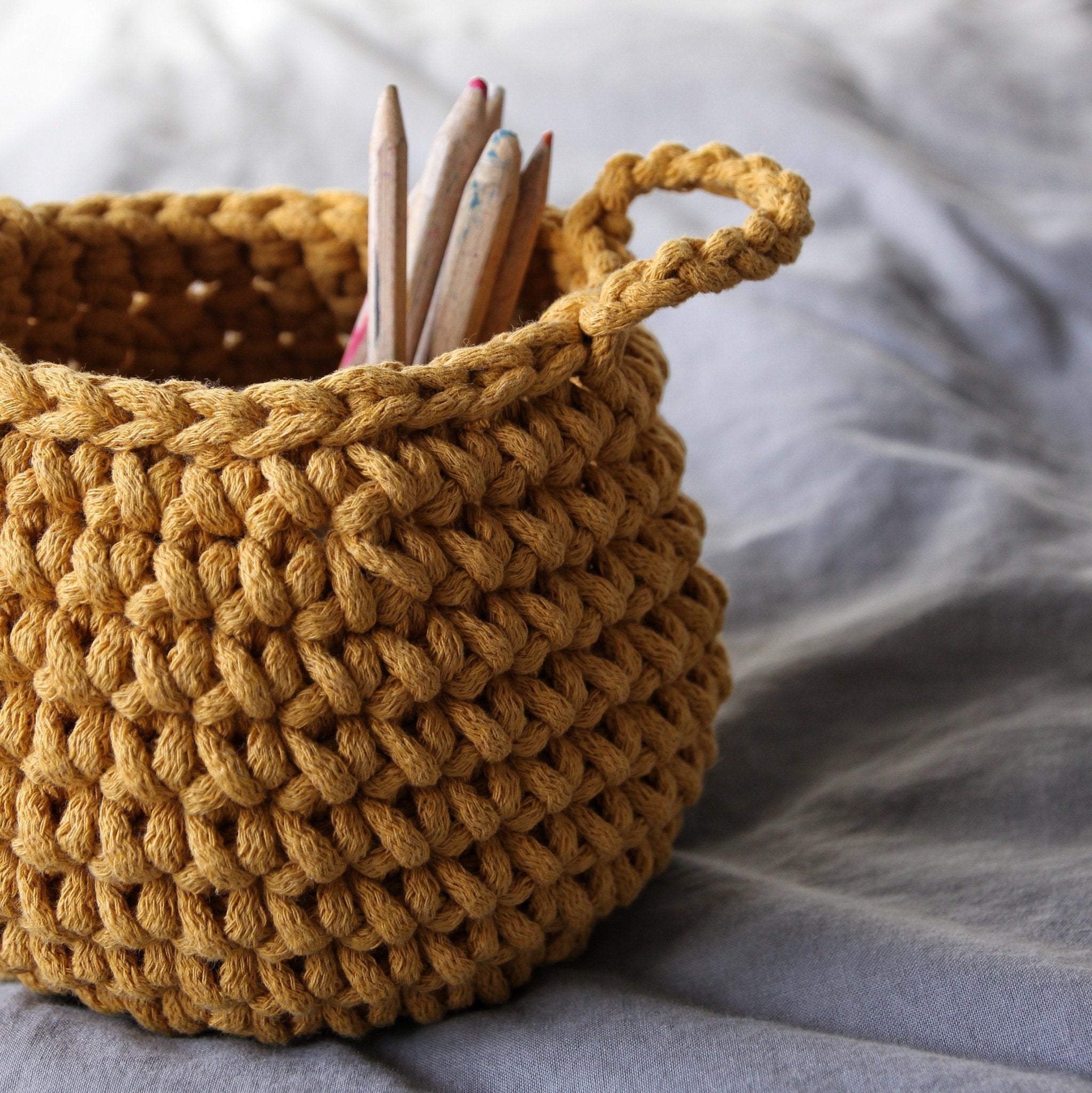 Crochet Basket, Small | MUSTARD