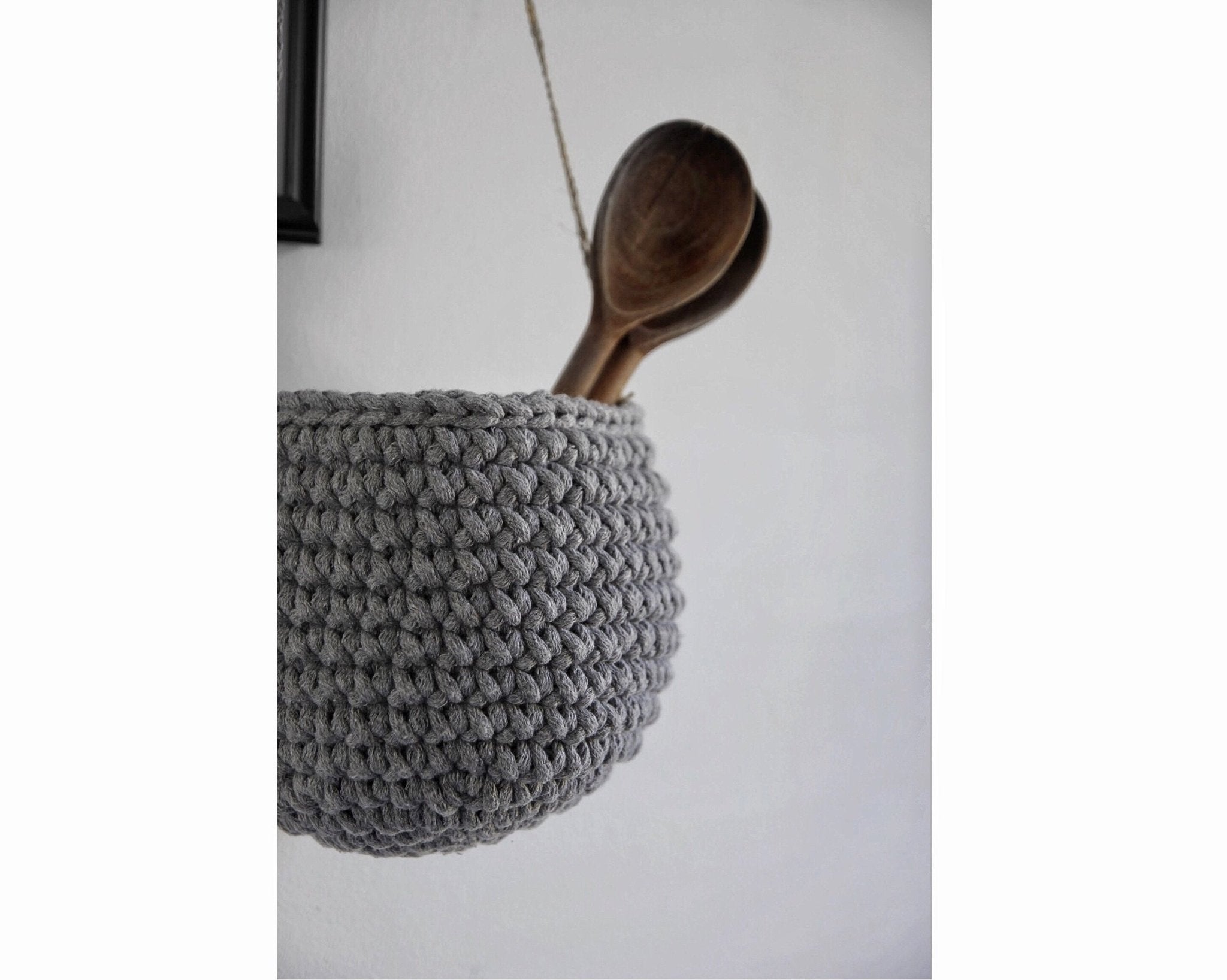 Crochet Hanging Basket, Small | DARK GREY
