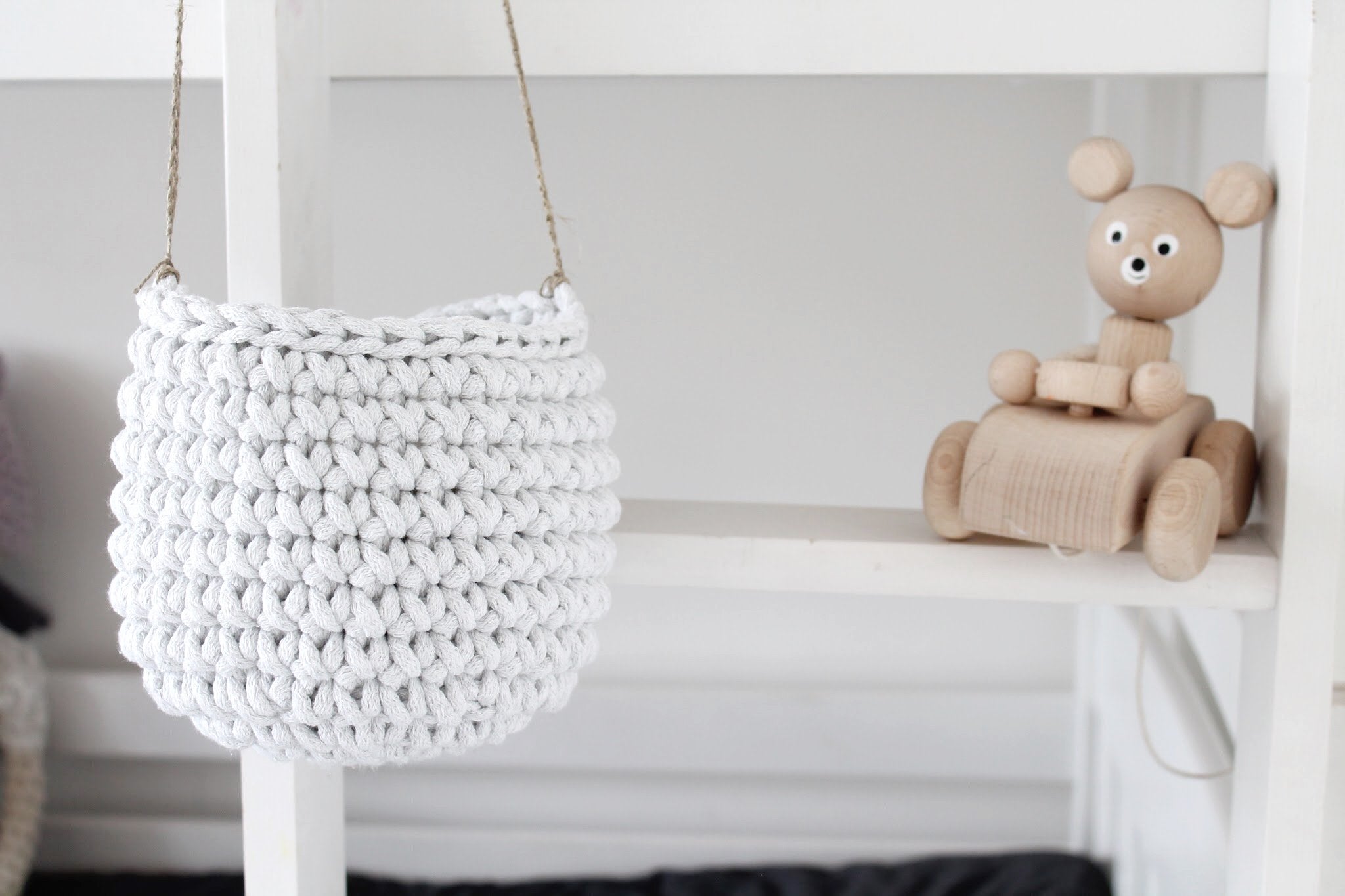 Crochet Hanging Basket, Small | LIGHT GREY
