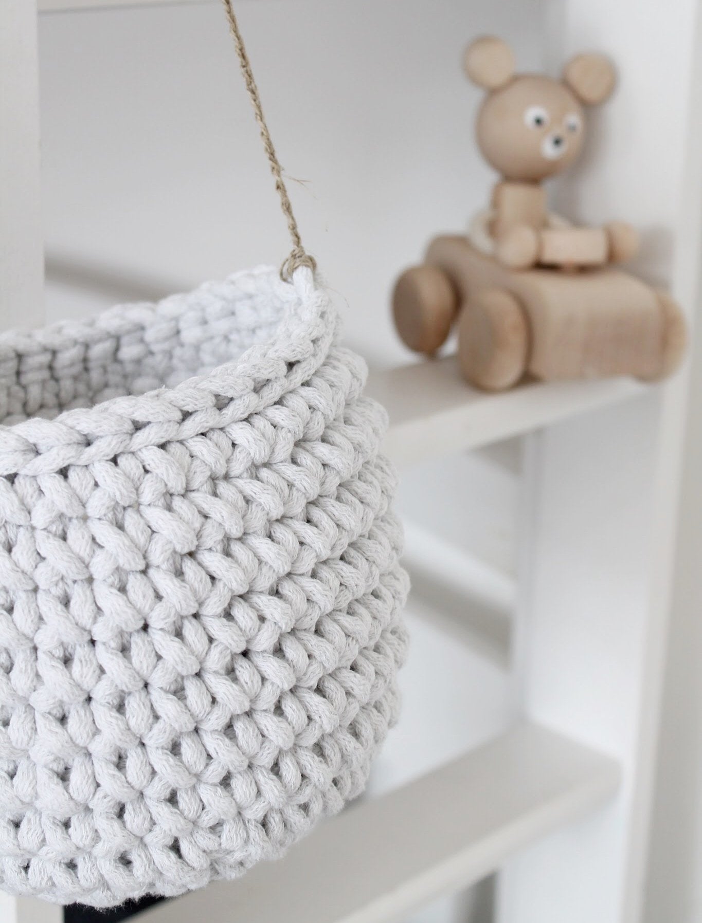 Crochet Hanging Basket, Small | LIGHT GREY