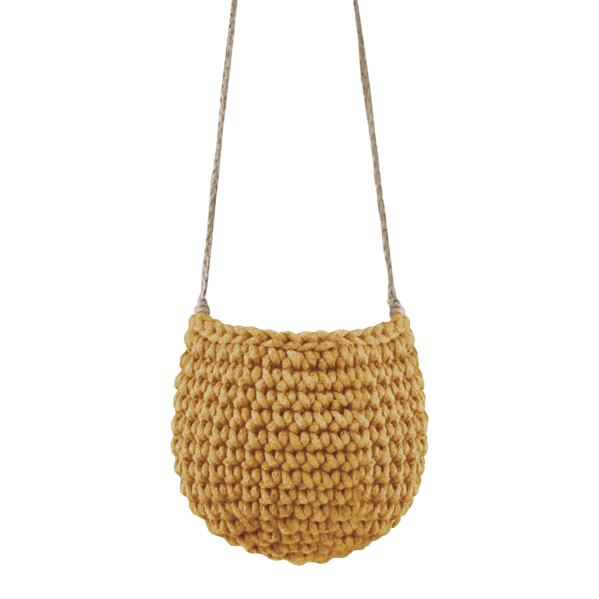 Crochet Hanging Basket, Small | MUSTARD