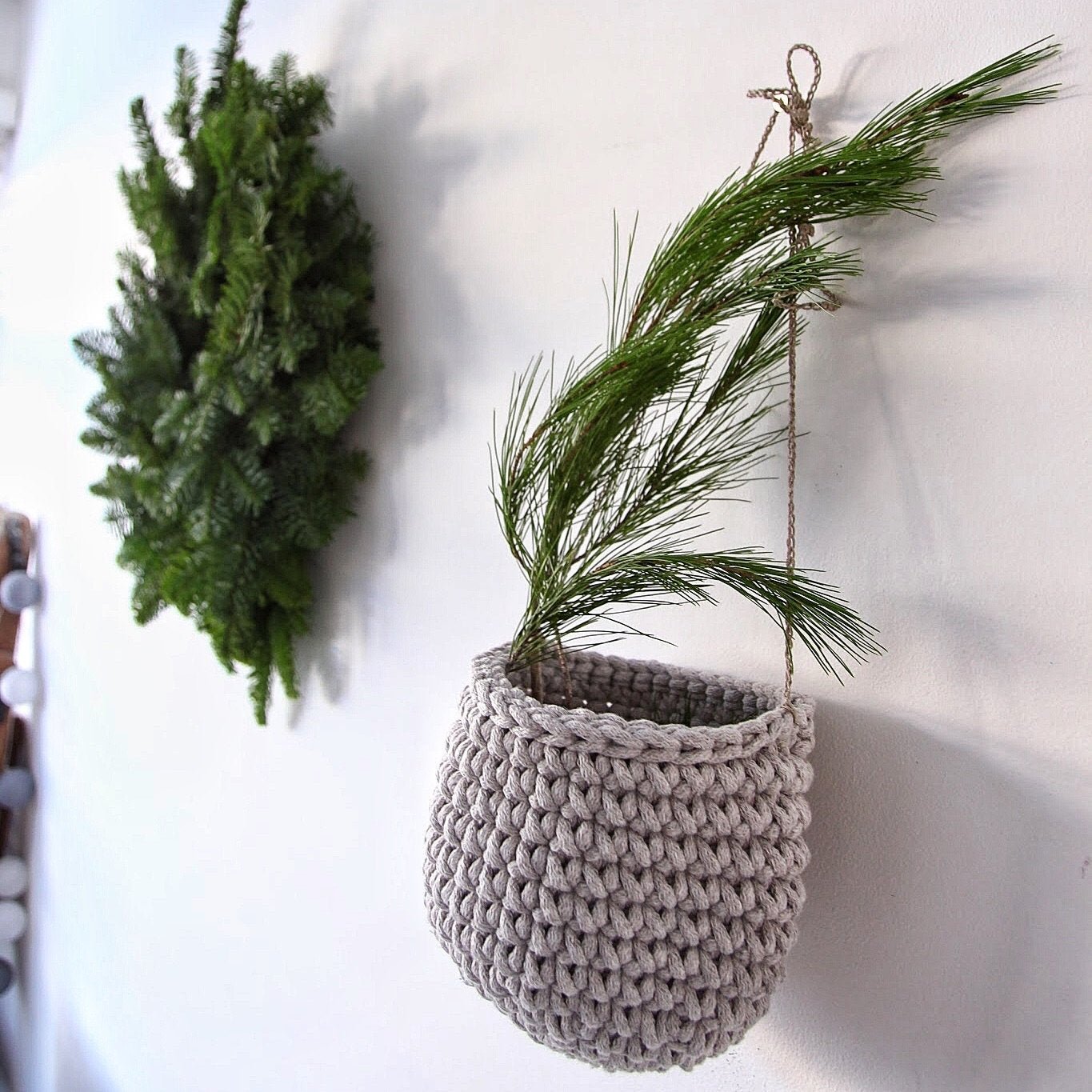Crochet Hanging Basket, Small | OATMEAL