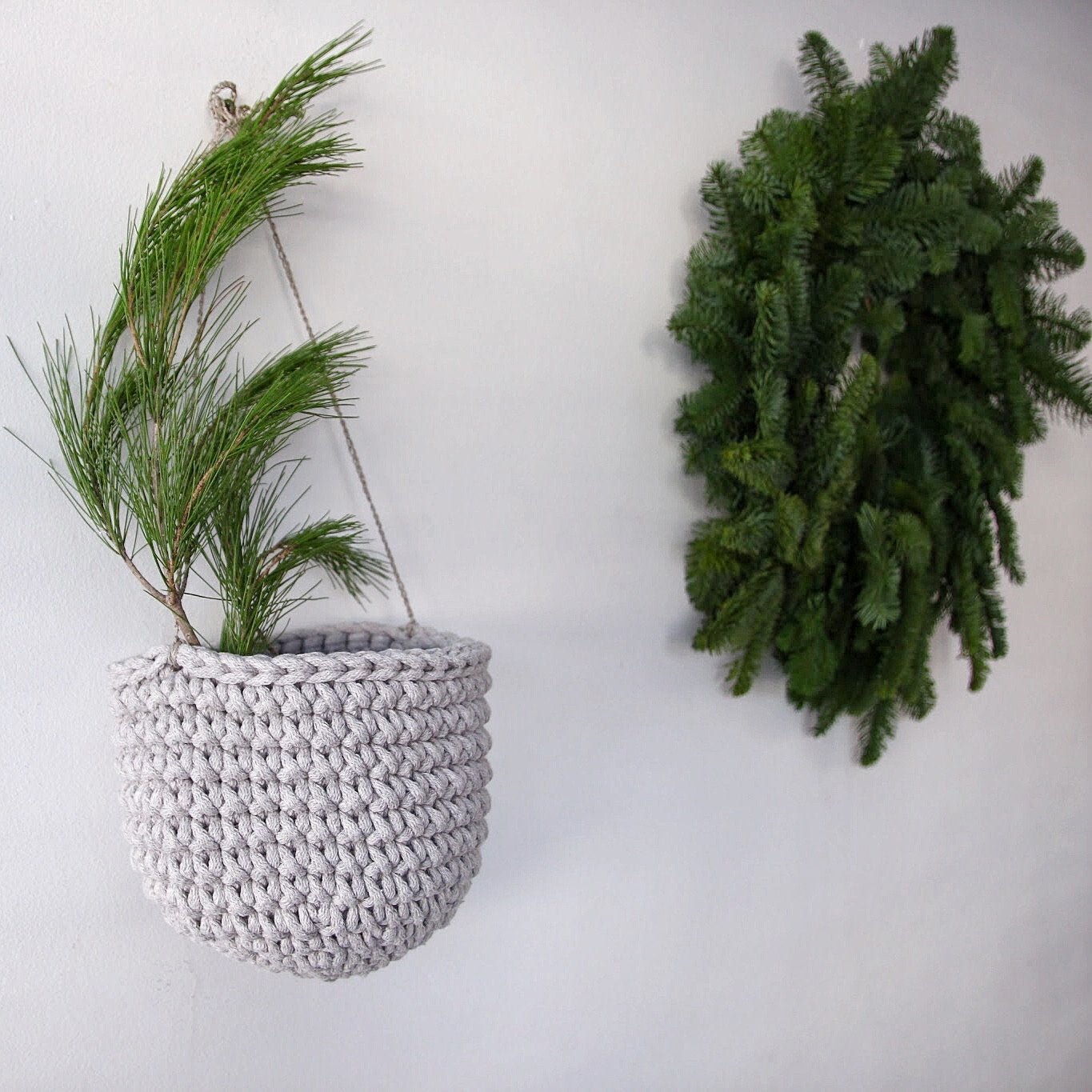 Crochet Hanging Basket, Small | OATMEAL