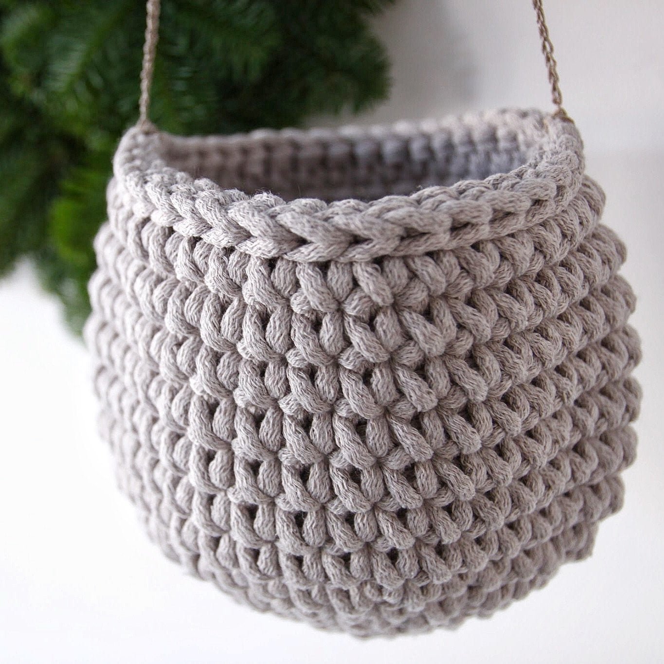 Crochet Hanging Basket, Small | OATMEAL