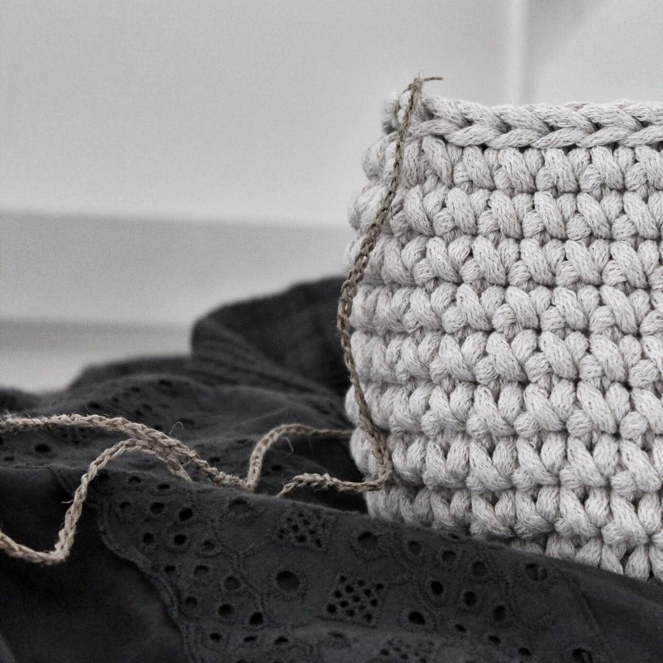 Crochet Hanging Basket, Small | OATMEAL