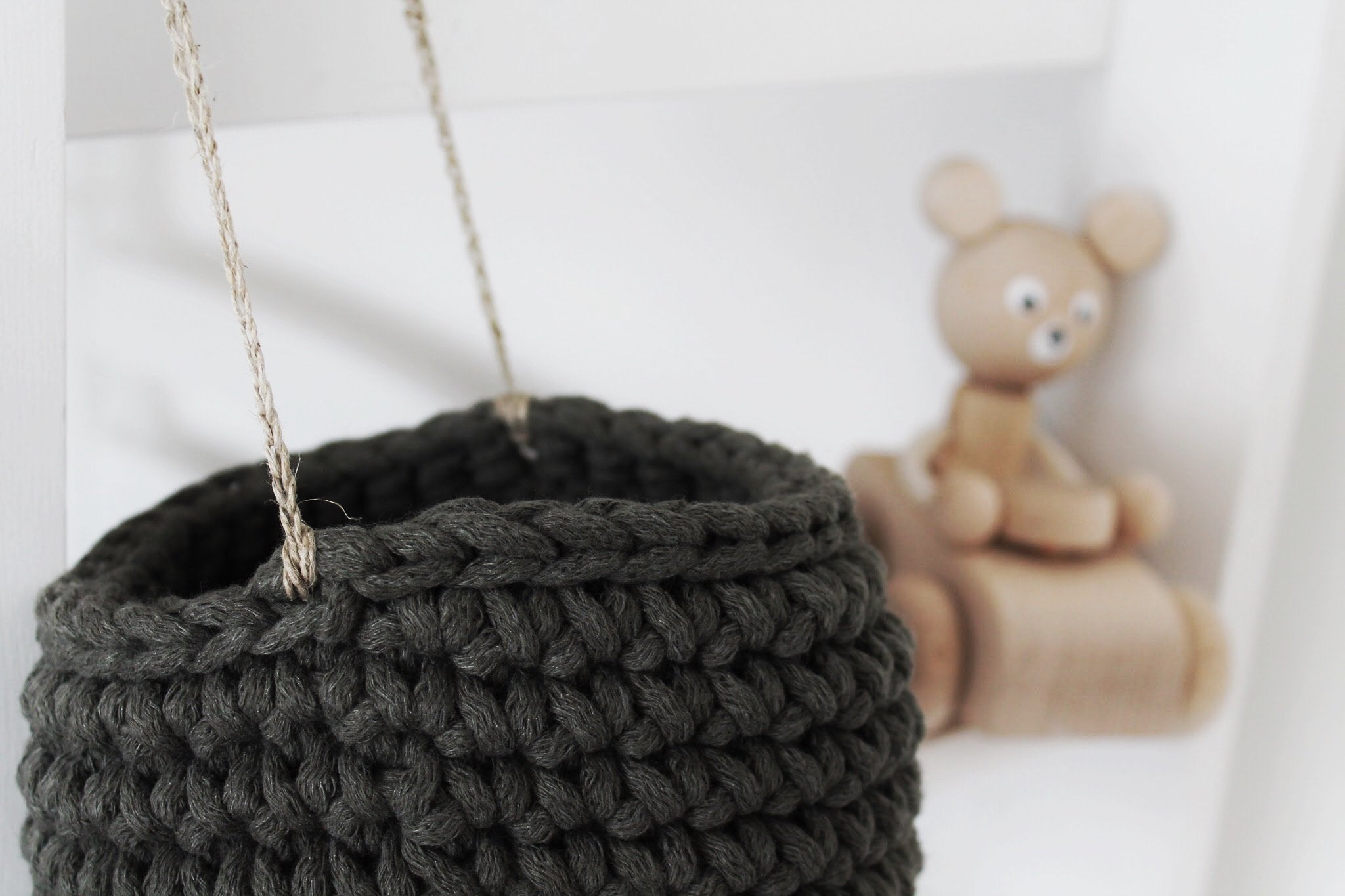 Crochet Hanging Basket, Small | OLIVE GREEN