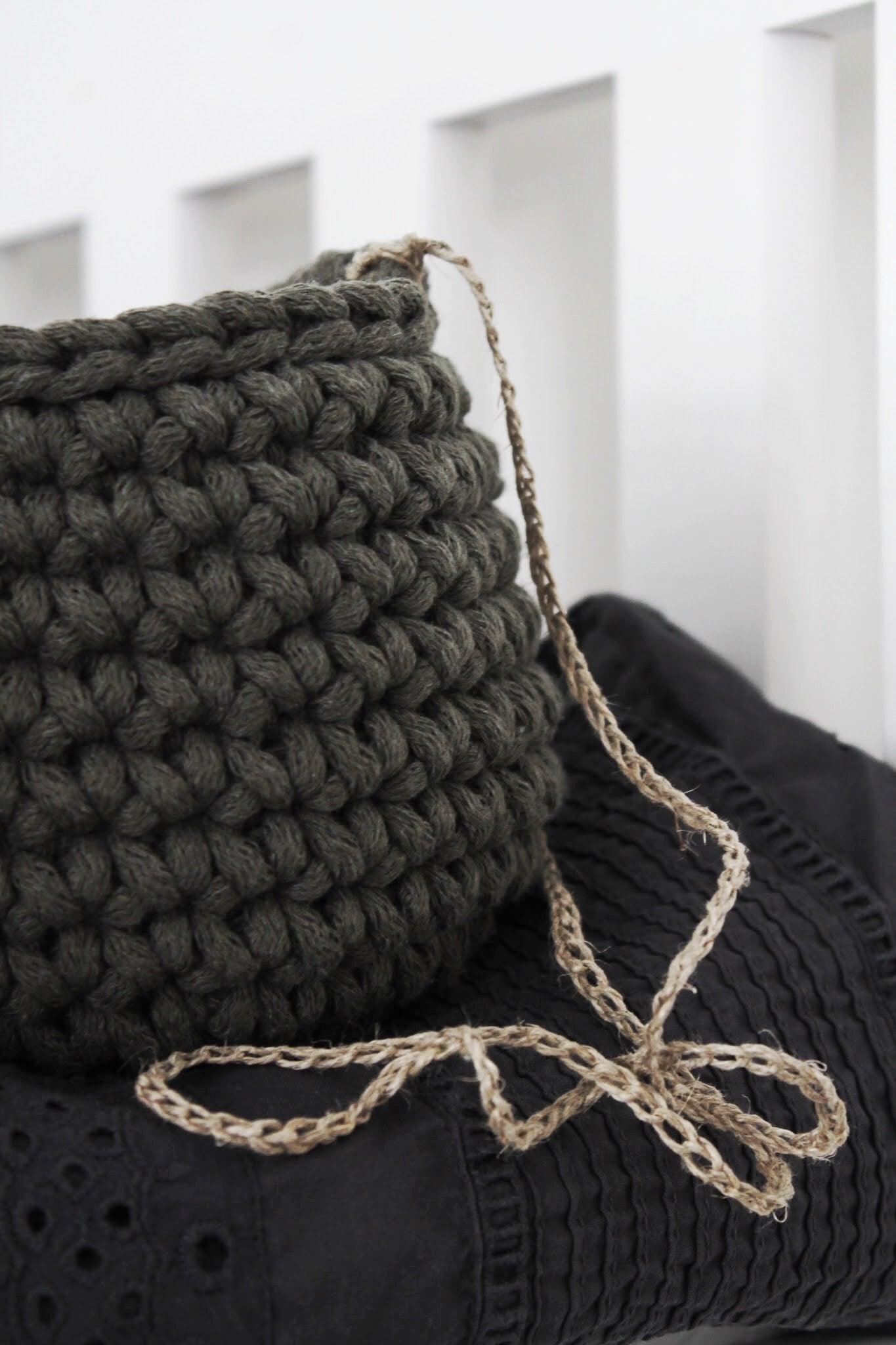 Crochet Hanging Basket, Small | OLIVE GREEN