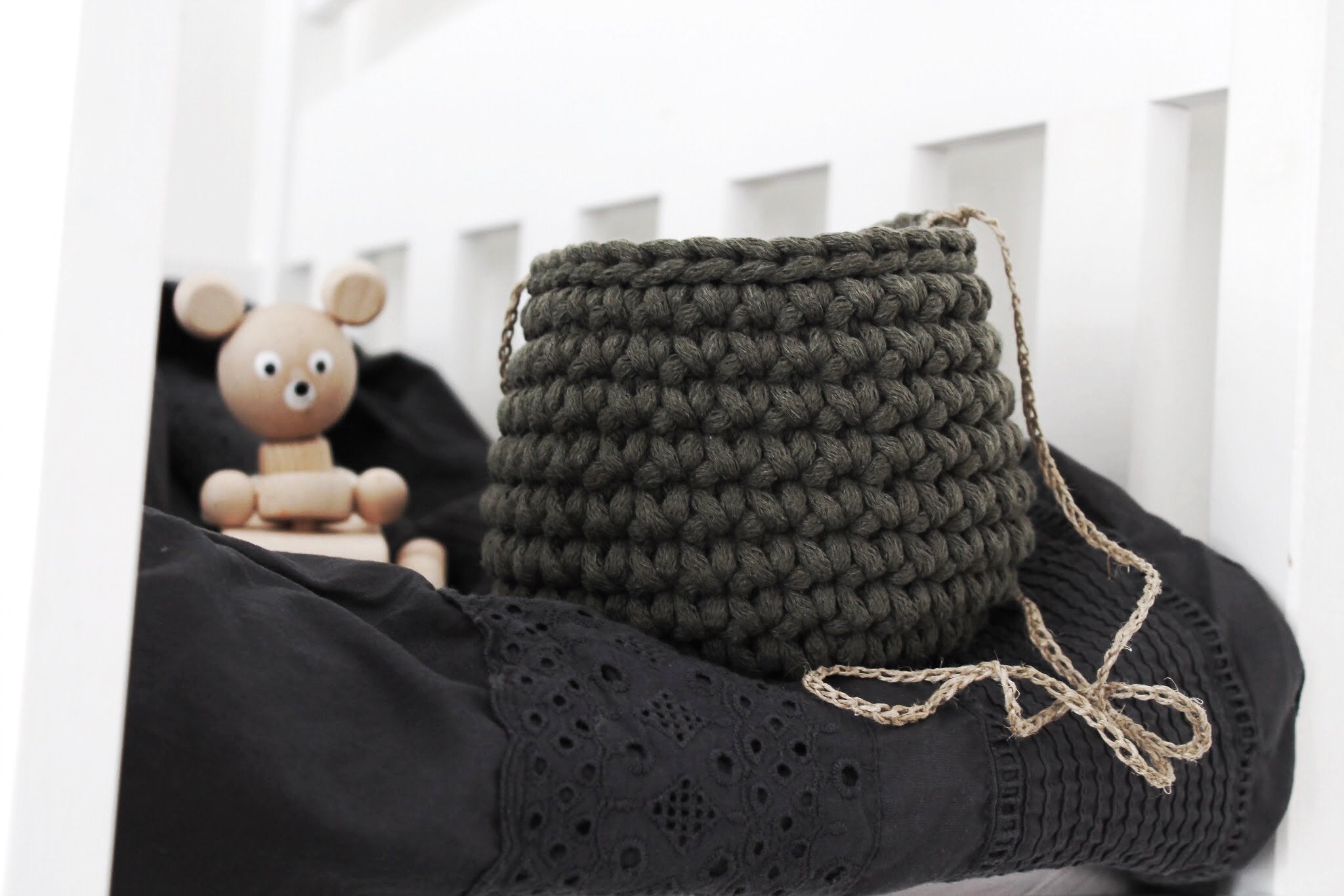 Crochet Hanging Basket, Small | OLIVE GREEN